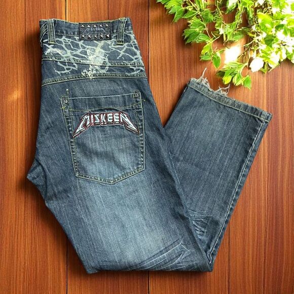 Miskeen Originals Vintage Y2K Lightning Bolt Denim Blue Jeans Mens Size 36 x  34 - Picture 1 of 13